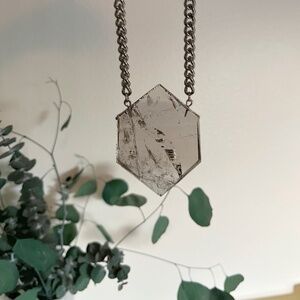 Large Smoky Quartz Necklace on Silver-Plated Curb Chain | Statement Gemstone